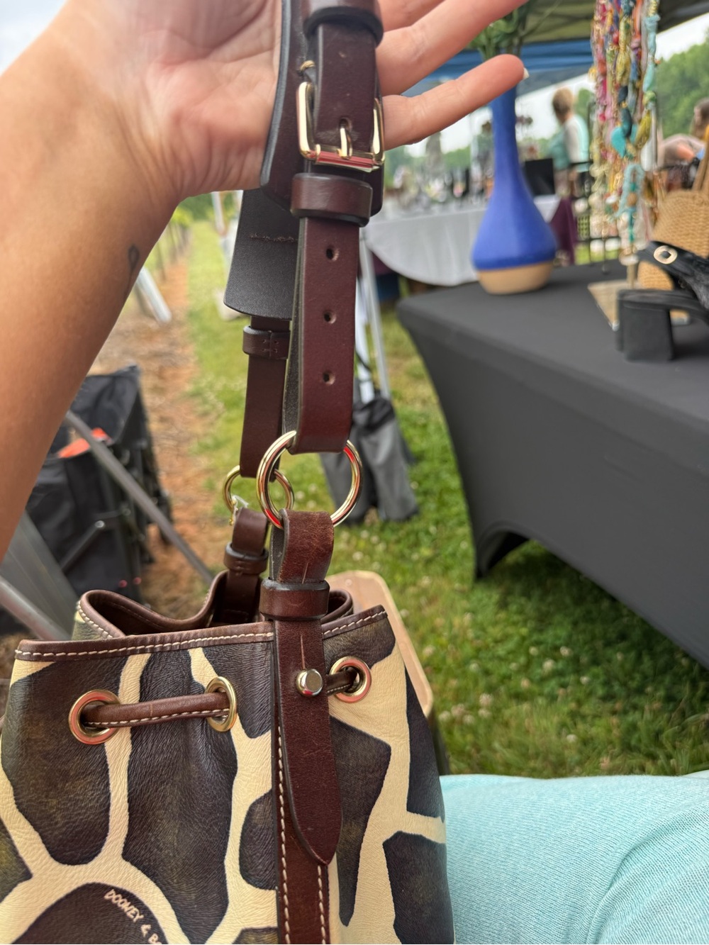 Dooney & Bourke Brown and Cream Giraffe-Print Drawstring Bucket Bag and wallet - Picture 4 of 12